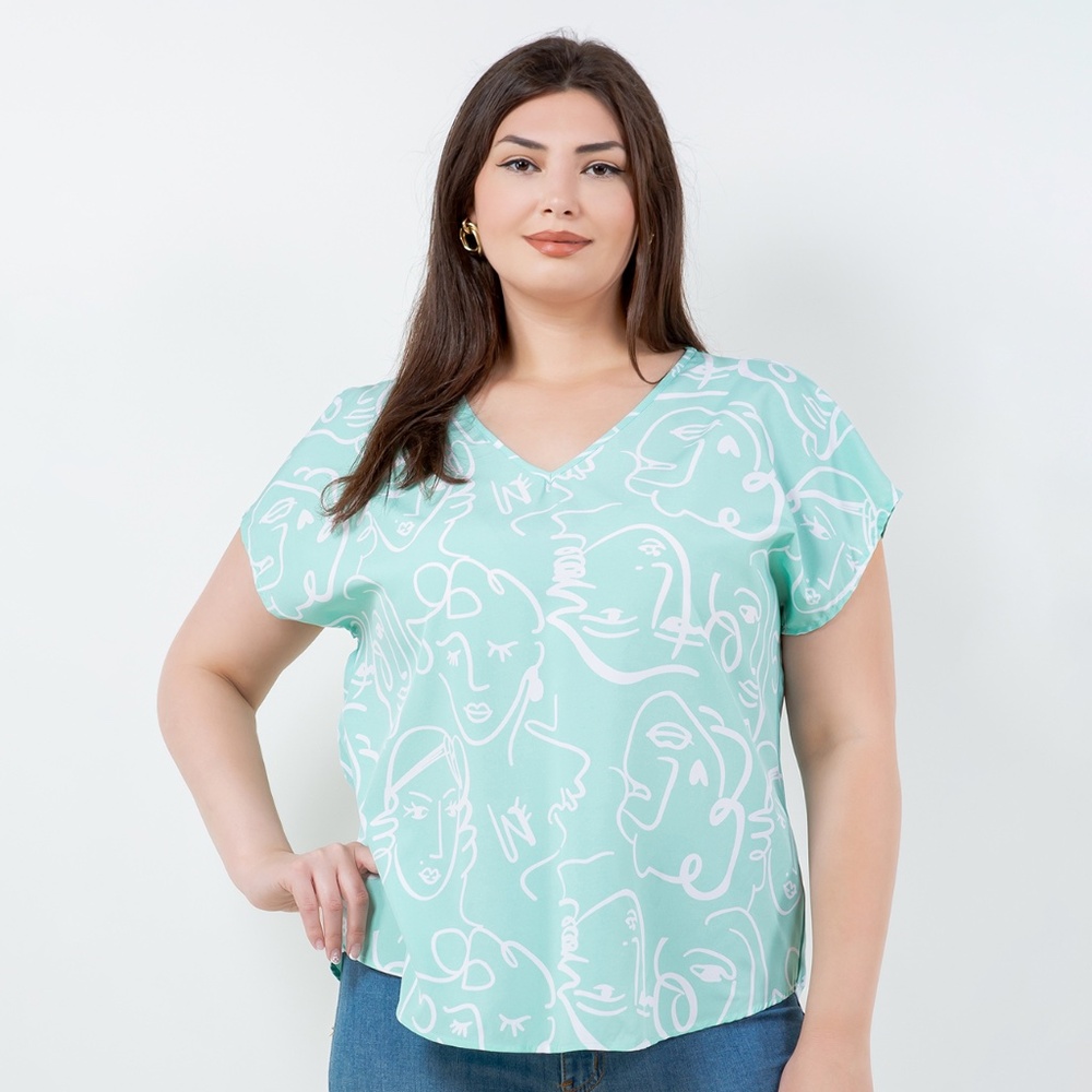 B-111-1，Print top，Plus Size ，Curve Size，Brand new